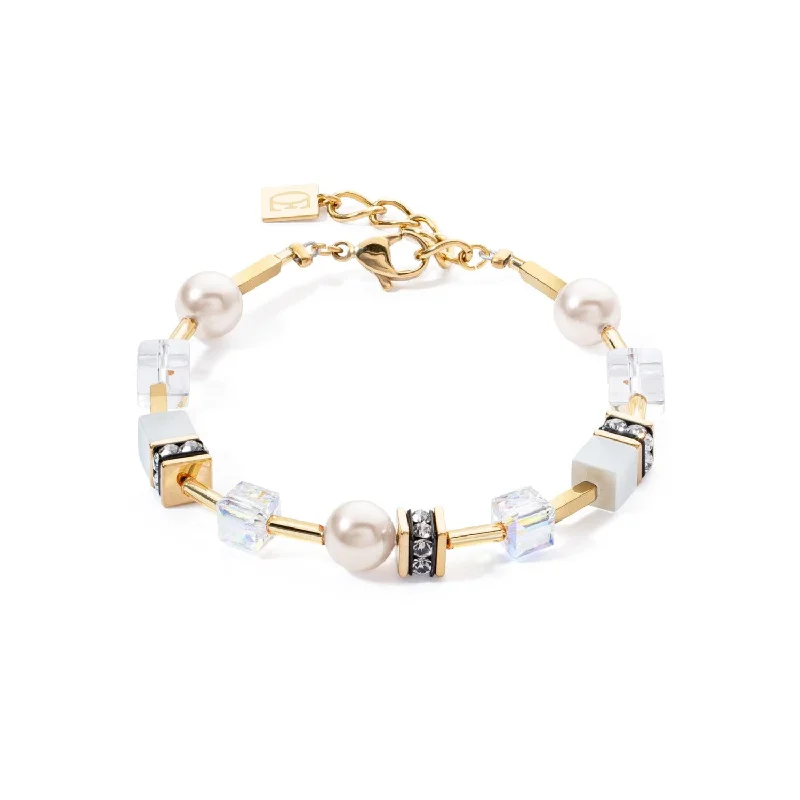 Bangle Bracelets with Birthstone AccentsCoeur De Lion GeoCUBE® Iconic Pearl Mix Gold-White Bracelet