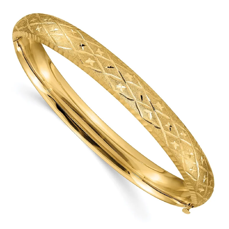 Stackable Bangle Sets for a Trendy Look14KT Yellow Gold 7-inch 9MM Hinged Safety Clasp Bangle Bracelet