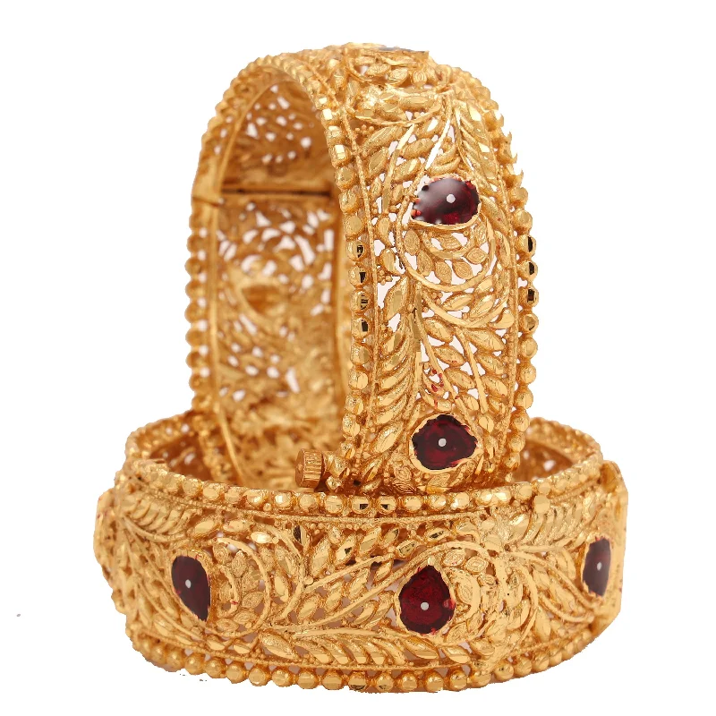 Solid Gold Bangles with Intricate EngravingsDrop Minakari Latapata Design Chur - One Piece