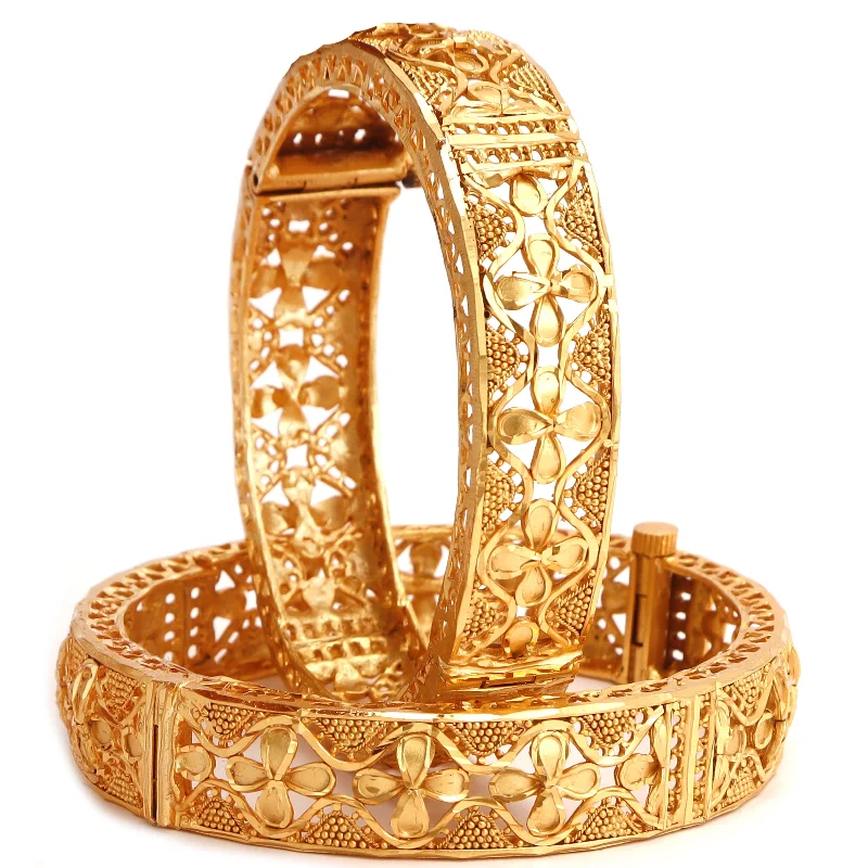 Solid Gold Bangles with Intricate EngravingsTagar Phool Karigari  Chur- Two Pieces