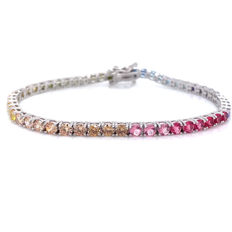 Enamel - Coated Bangles in Vibrant ColorsSterling Silver Rainbow Tennis Bracelet