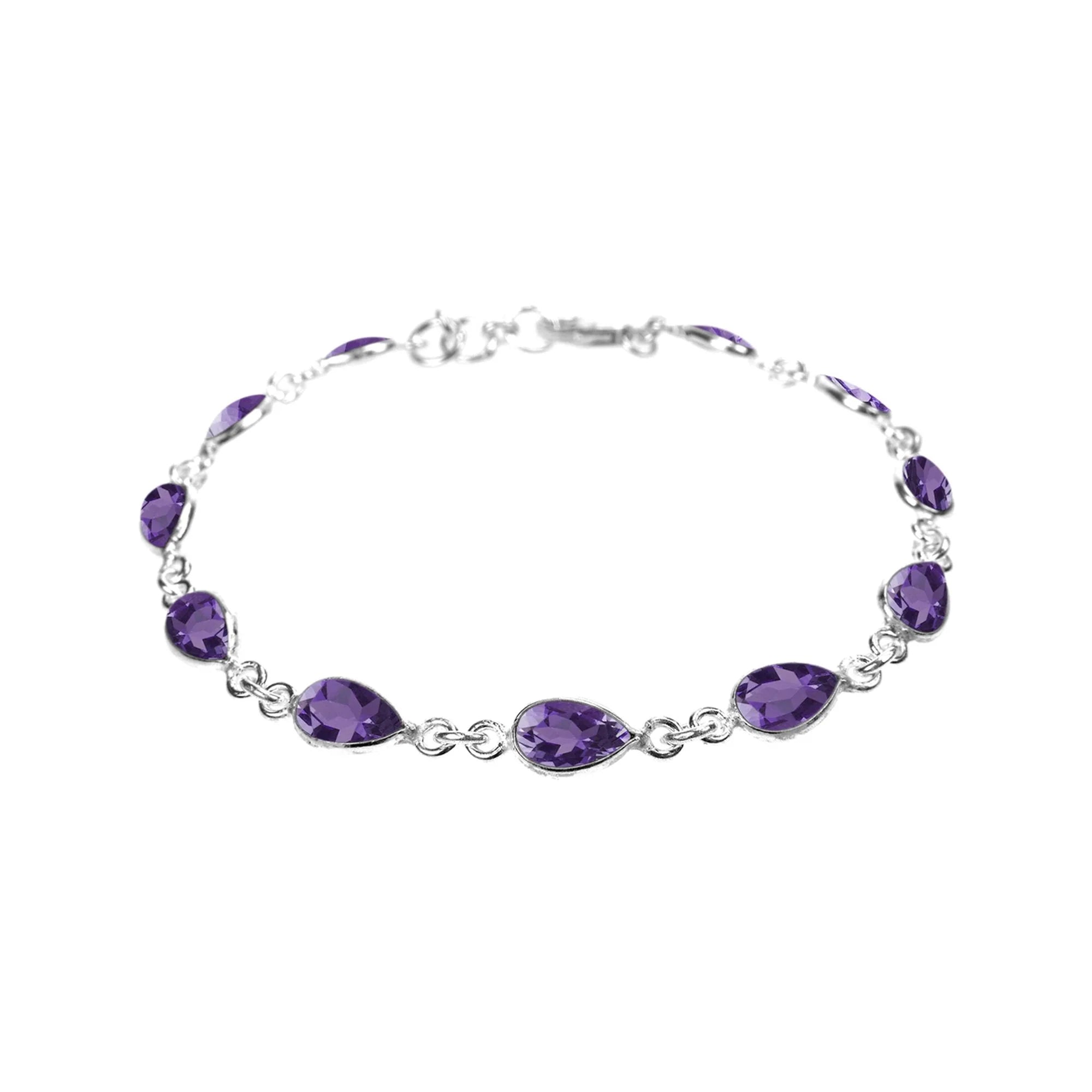 Adjustable Leather Bangles for a Bohemian StyleSterling Silver Faceted Amethyst Teardop Bracelet