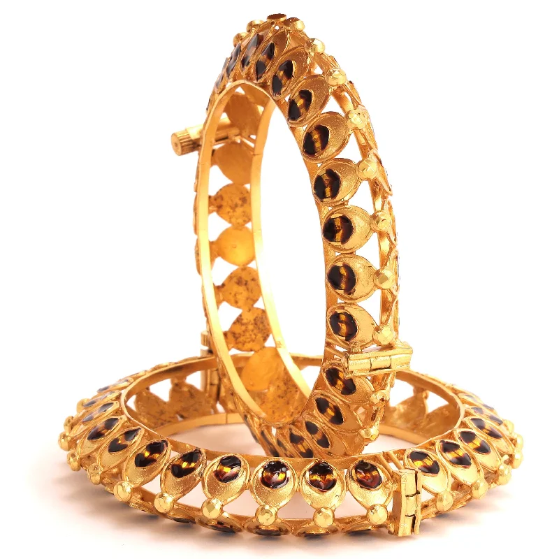 Solid Gold Bangles with Intricate EngravingsDrop Minakari Kankan - Two Pieces