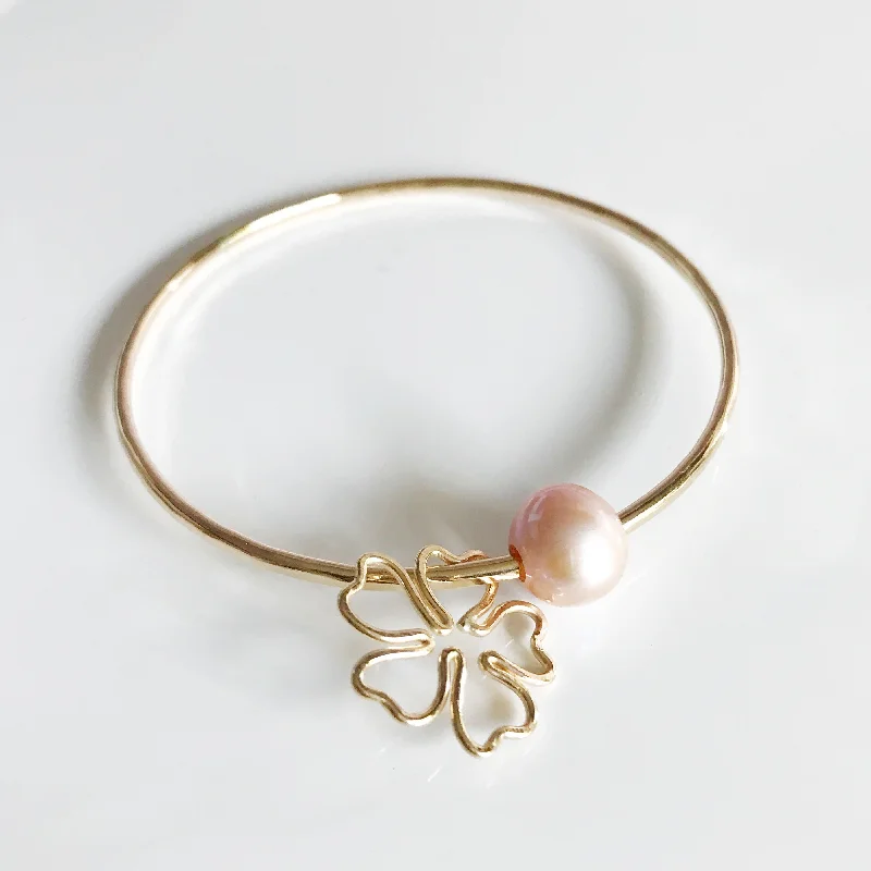 Bangle Bracelets with Birthstone AccentsCherry Blossom bangle- pink pearl (B354)