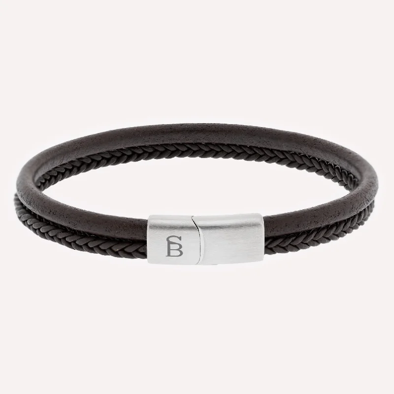 Stackable Bangle Sets for a Trendy LookBrown Silver Denby Two-Band Leather Bracelet