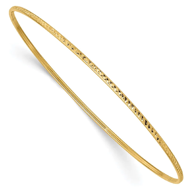 Solid Gold Bangles with Intricate Engravings14KT Yellow Gold 8-inch 1.5MM Diamond-cut Bangle Slip-On Bracelet