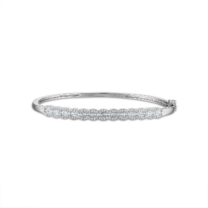 Solid Gold Bangles with Intricate Engravings1/2 CTW Diamond Bangle Round & Baguette Bracelet in Sterling Silver