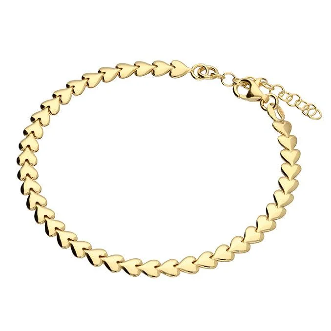 Solid Gold Bangles with Intricate Engravings18ct Gold Vermeil Row of Hearts Bracelet