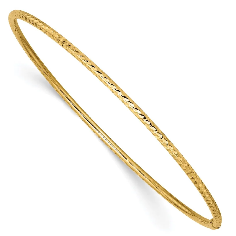 Solid Gold Bangles with Intricate Engravings14KT Yellow Gold 2MM Diamond-cut Bangle Slip-On Bracelet