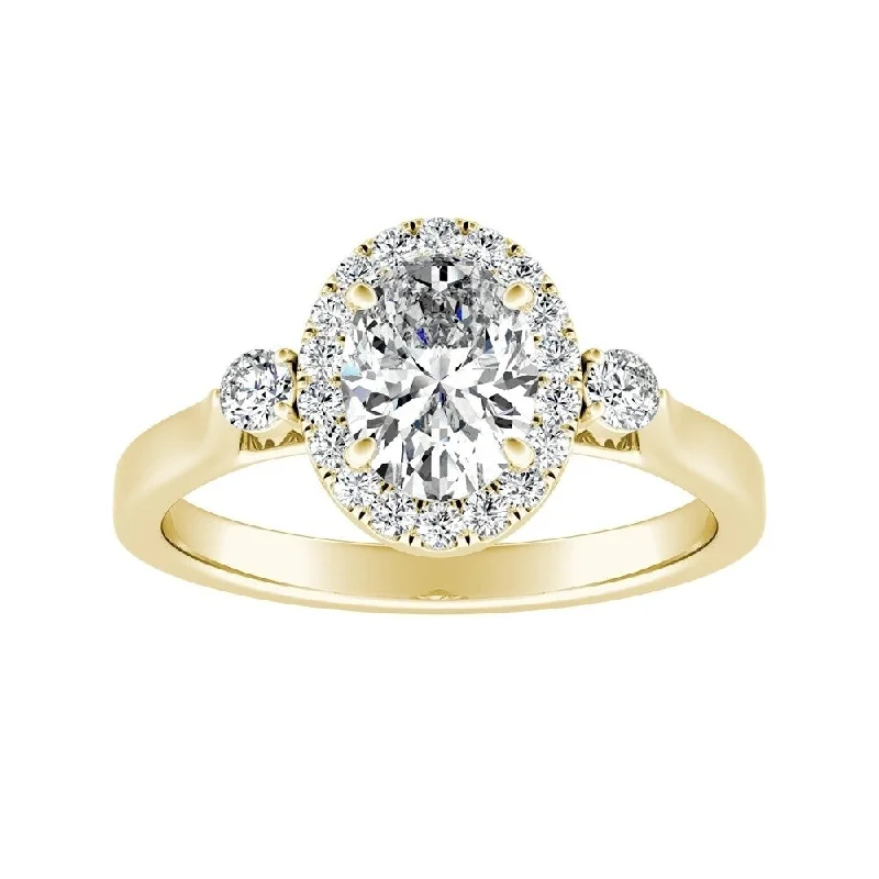 Minimalist Engagement Rings for a Simple and Elegant Look3-stone Halo Oval Diamond Engagement Ring 3/4ctw 18k Gold by Auriya (I-J, I1-I2)