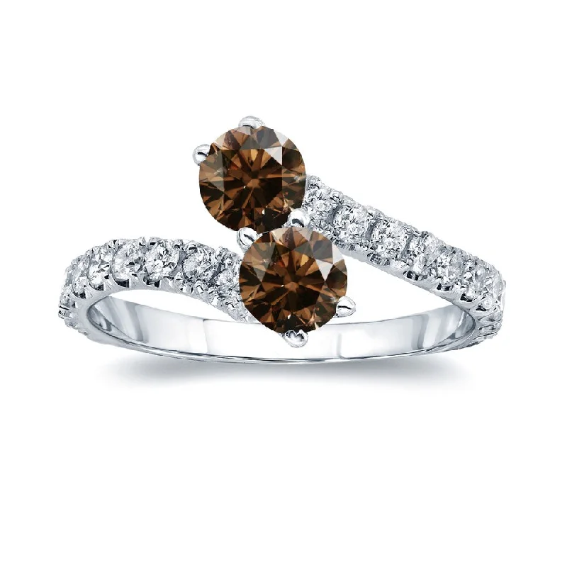 Affordable Engagement Rings with High - Quality Simulated DiamondsAuriya 2ctw Round 2-Stone Brown Diamond Engagement Ring 14K Gold