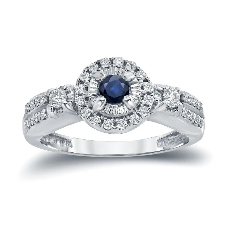 Affordable Engagement Rings with High - Quality Simulated DiamondsAuriya Illusion Set 1/8ct Blue Sapphire and 1/4ct Diamond Halo Engagement Ring 14k Gold (H-I, I1-I2)