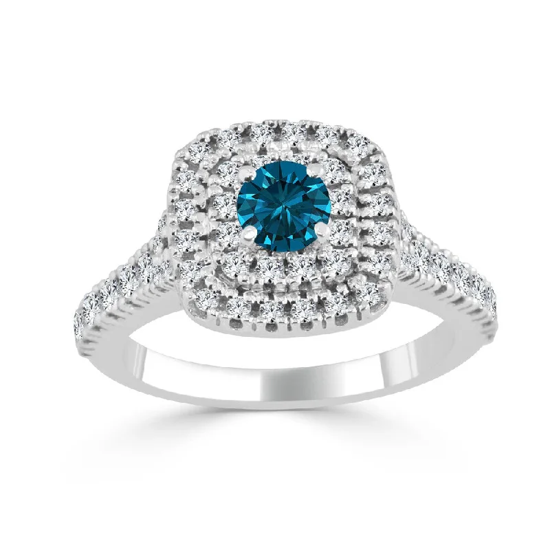 Affordable Engagement Rings with High - Quality Simulated Diamonds14k Gold 1ct TDW Round Blue Diamond Halo Engagement Ring by Auriya