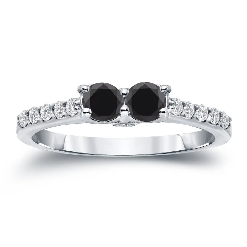 Affordable Engagement Rings with High - Quality Simulated Diamonds14k Gold Modern Round 1ct TDW 2-Stone Black Diamond Ring by Auriya