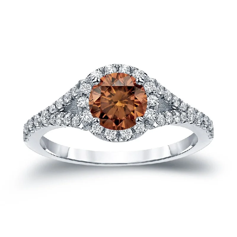 Minimalist Engagement Rings for a Simple and Elegant Look14k Gold Round 1 1/2ct TDW Brown Diamond Halo Engagement Ring by Auriya