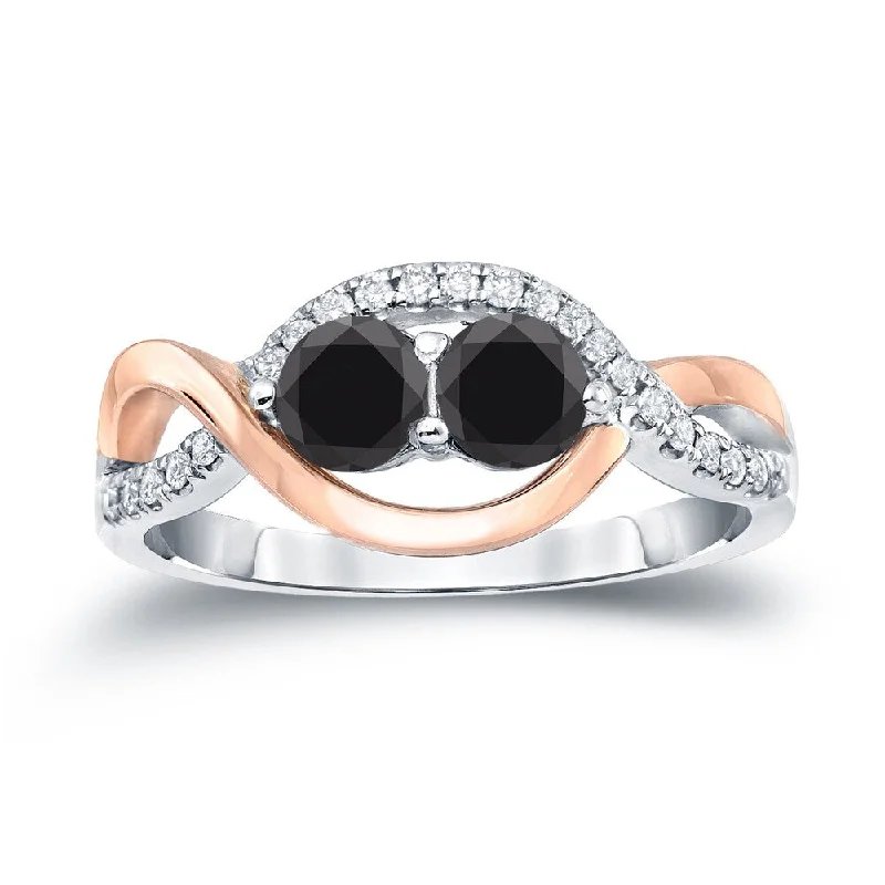 Engagement Rings with Hidden Halo Settings for Extra Sparkle14k Two-Tone Rose Gold 1ct TDW Infinity 2-Stone Black Diamond Ring by Auriya