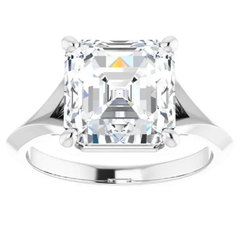 Affordable Engagement Rings with High - Quality Simulated Diamonds4Ct Moissanite Asscher Cut Engagement Solitaire Ring 14k White or Yellow Gold