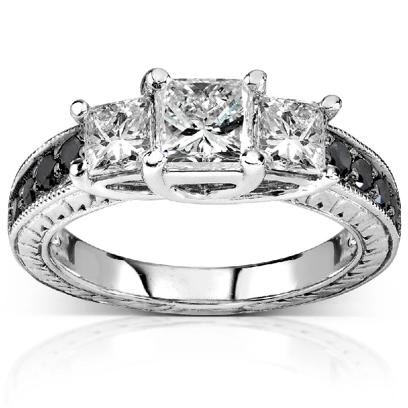 Affordable Engagement Rings with High - Quality Simulated DiamondsAnnello 14k White Gold 1 3/8ct TDW Black and White 3-Stone Diamond Engagement Ring