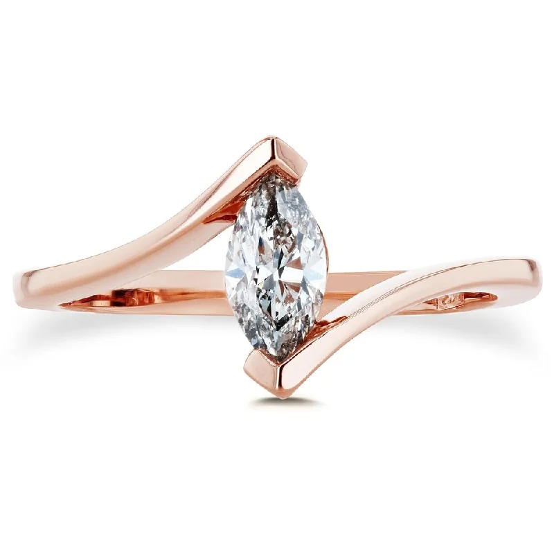 Minimalist Engagement Rings for a Simple and Elegant LookAnnello by Kobelli 14k Rose Gold Certified 1/2 Carat Solitaire Marquise Diamond Chevron Engagement Ring