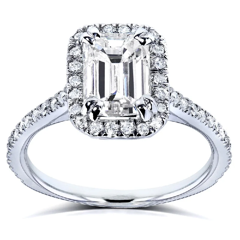 Minimalist Engagement Rings for a Simple and Elegant LookAnnello by Kobelli 14k White Gold 1 1/4ct TDW Emerald Cut Diamond Halo Engagement Ring