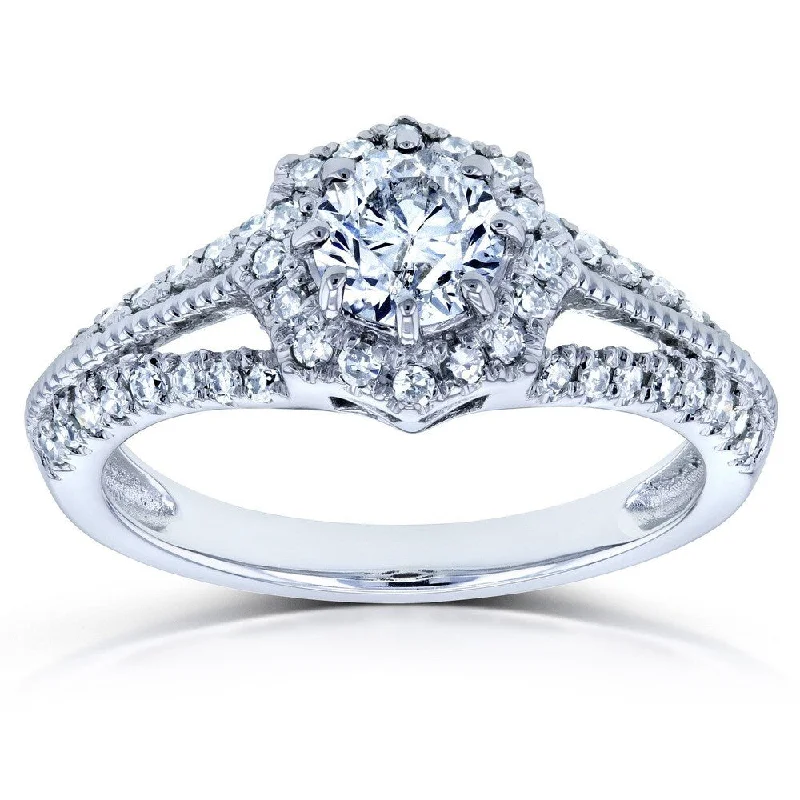 Affordable Engagement Rings with High - Quality Simulated DiamondsAnnello by Kobelli 14k White Gold 4/5ct TDW Round Diamond Engagement Ring