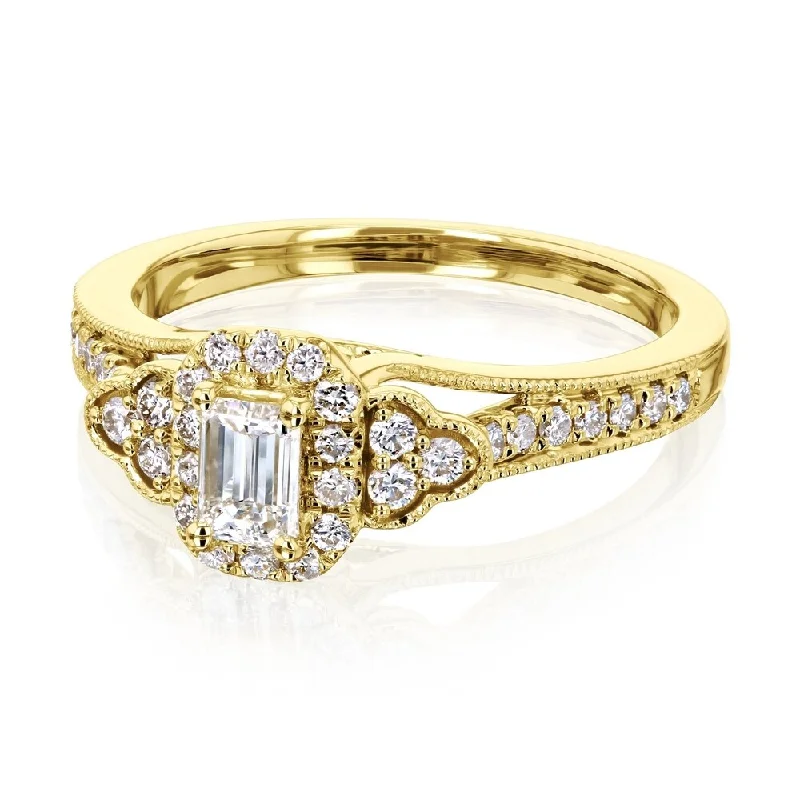 Minimalist Engagement Rings for a Simple and Elegant LookAnnello by Kobelli 14k Yellow Gold 2/3ct TDW Emerald-cut Diamond Engagement Ring