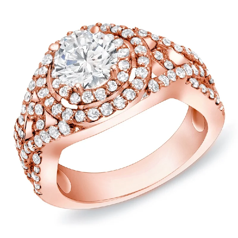 Affordable Engagement Rings with High - Quality Simulated DiamondsAuriya 1 1/2ct TDW Round Diamond Halo Engagement Ring 14k Rose Gold