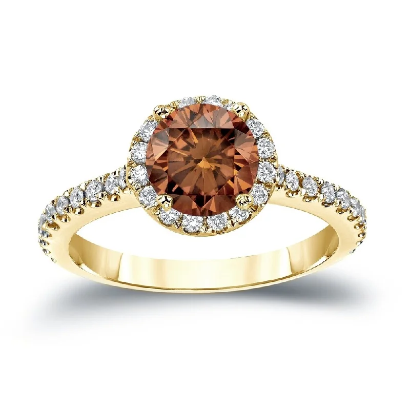 Affordable Engagement Rings with High - Quality Simulated DiamondsAuriya 1 1/3ctw Round Halo Brown Diamond Engagement Ring 14k Gold