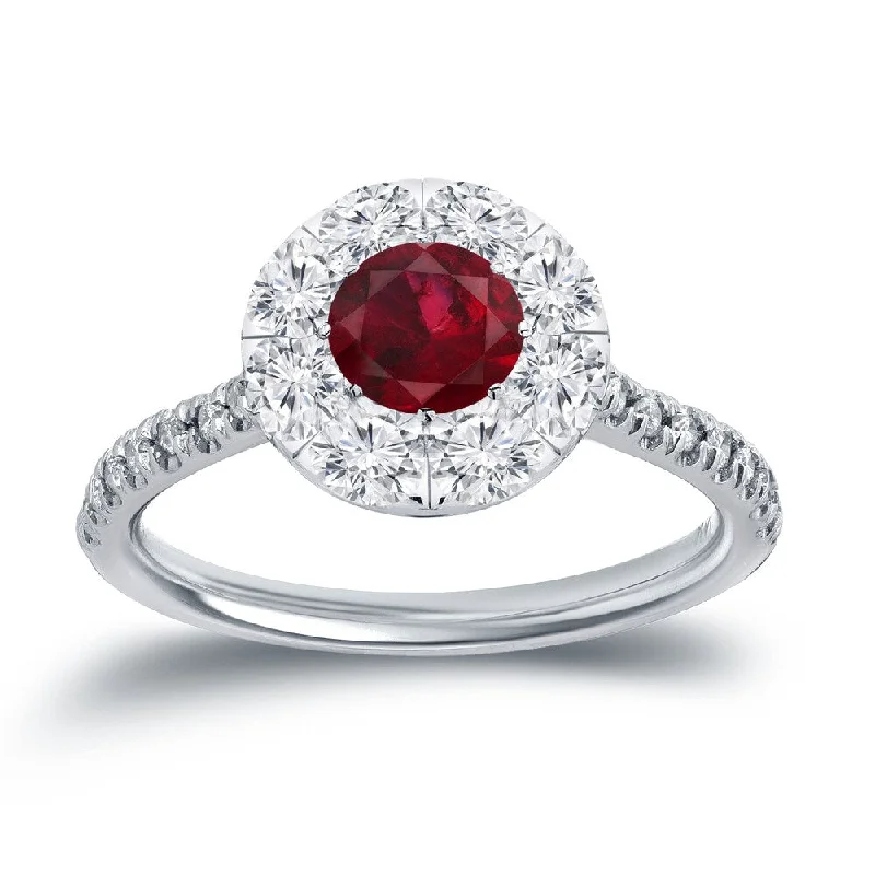 Minimalist Engagement Rings for a Simple and Elegant LookAuriya 1/2ct Red Ruby and 3/5ct TDW Diamond Halo Engagement Ring 14k Gold