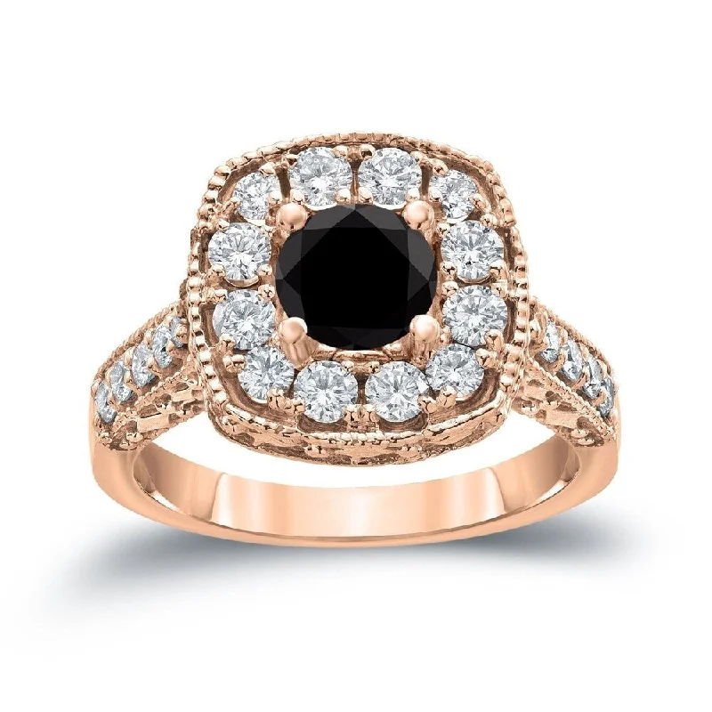 Art Deco Engagement Rings with Geometric PatternsRose Gold Engagement Rings for a Romantic TouchAuriya 14k Gold 1 1/2ctw Milgrain Halo Black Diamond Engagement Ring