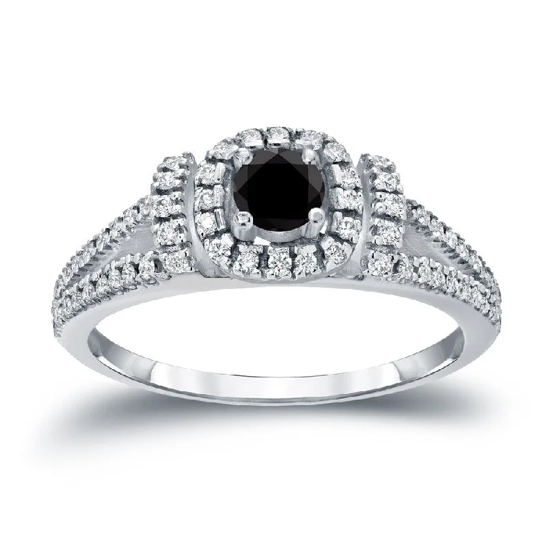 Engagement Rings with Hidden Halo Settings for Extra SparkleAuriya 14k Gold 1/2ctw Halo Black Diamond Engagement Ring