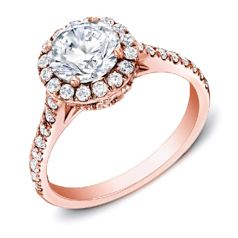 Affordable Engagement Rings with High - Quality Simulated DiamondsAuriya 14k Rose Gold 1 3/4ctw Round Halo Diamond Engagement Ring Certified