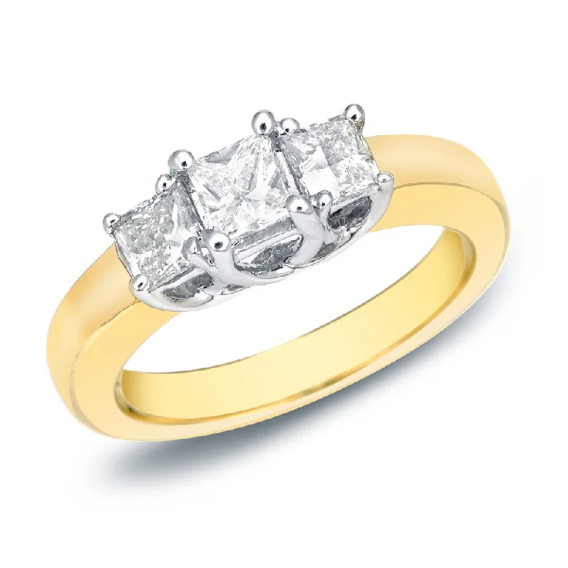 Affordable Engagement Rings with High - Quality Simulated DiamondsAuriya 14k Two-Tone Gold 3/4ct TDW 3-Stone Princess-Cut Diamond Engagement Ring H-I, VS1-VS2