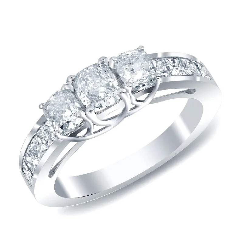 Affordable Engagement Rings with High - Quality Simulated DiamondsAuriya 14k White Gold 2ct TDW 3-Stone Cushion-cut Diamond Engagement Ring