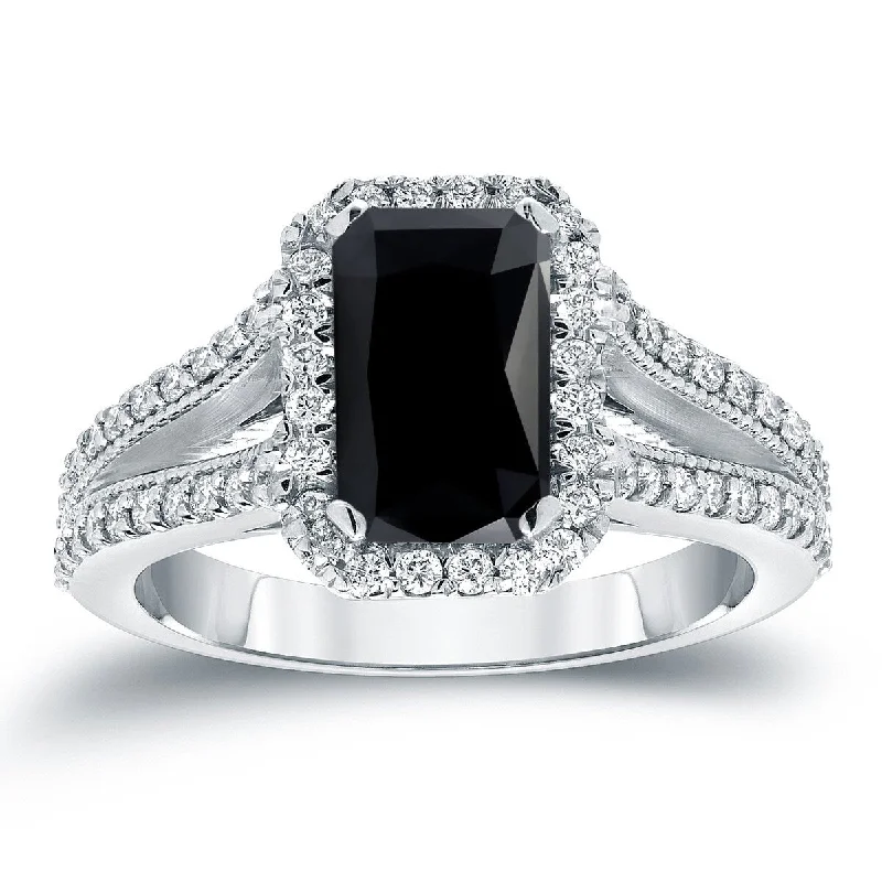 Minimalist Engagement Rings for a Simple and Elegant LookAuriya 18k Gold 2 1/2ctw Emerald-cut Halo Black Diamond Engagement Ring (H-I, SI1-SI2)