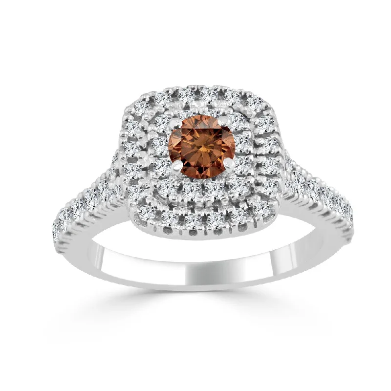 Affordable Engagement Rings with High - Quality Simulated DiamondsAuriya 1ctw Double Halo Brown Diamond Engagement Ring 14k Gold