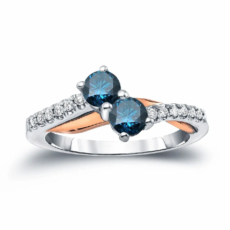 Affordable Engagement Rings with High - Quality Simulated DiamondsAuriya 3/4ctw Round 2 Stone Blue Diamond Ring 14k Two-Tone Gold