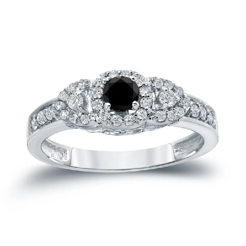 Affordable Engagement Rings with High - Quality Simulated DiamondsAuriya 3-Stone 1/2ctw Black Diamond Engagement Ring 14k Gold