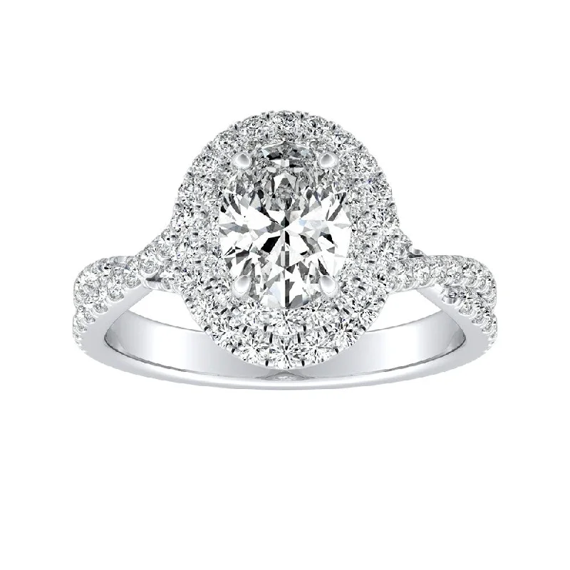 Engagement Rings with Hidden Halo Settings for Extra SparkleAuriya Platinum 1 1/2ctw Twisted Oval-cut Halo Diamond Engagement Ring (I-J, I1-I2)