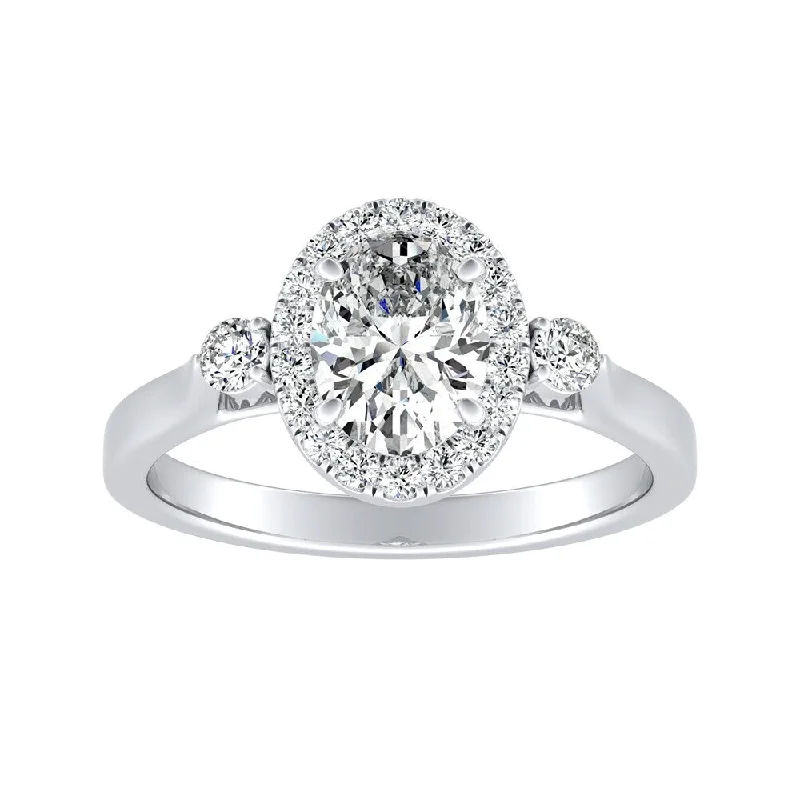 Minimalist Engagement Rings for a Simple and Elegant LookAuriya Platinum 1 1/4ctw 3-stone Oval Halo Diamond Engagement Ring (I-J, I1-I2)