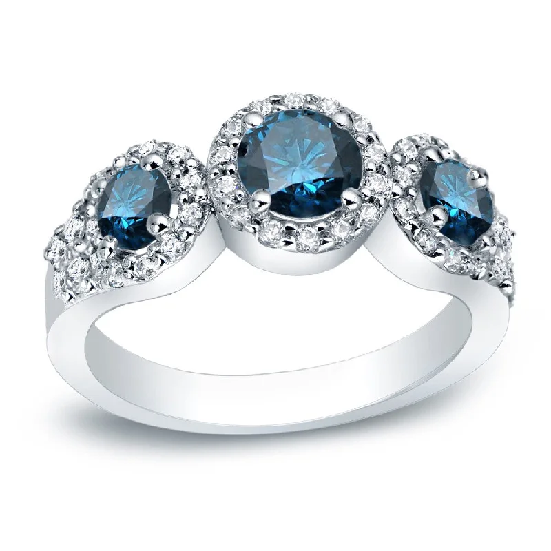 Minimalist Engagement Rings for a Simple and Elegant LookAuriya Platinum 1 1/5ctw 3-stone Halo Blue Diamond Engagement Ring