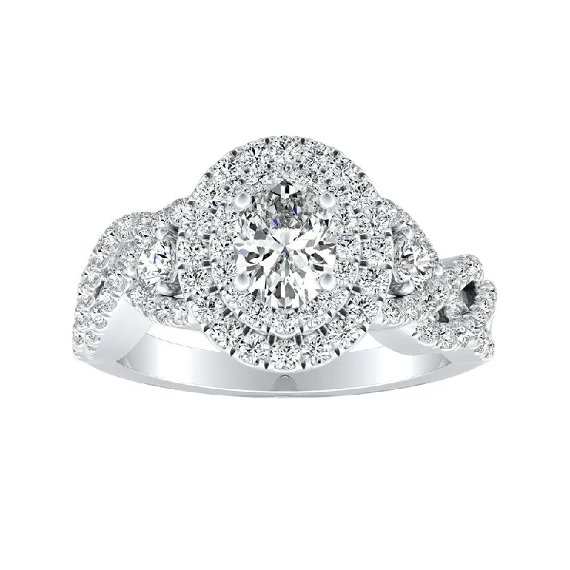 Affordable Engagement Rings with High - Quality Simulated DiamondsAuriya Platinum 1 1/6ctw Braided Oval-cut Halo Diamond Engagement Ring (H-I, SI1-SI2)