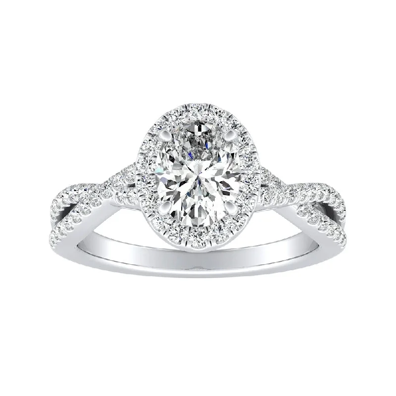 Affordable Engagement Rings with High - Quality Simulated DiamondsAuriya Platinum 1ctw Twisted Oval-cut Halo Diamond Engagement Ring (H-I, SI1-SI2)