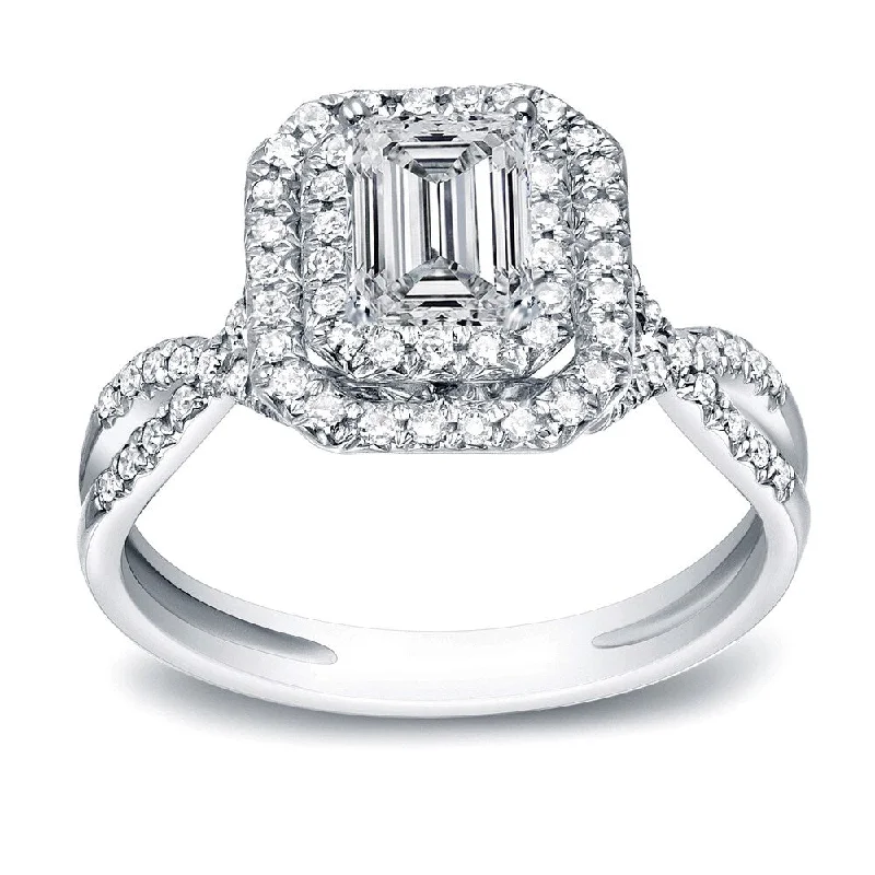 Engagement Rings with Hidden Halo Settings for Extra SparkleAuriya Platinum 4/5ct TDW Emerald-Cut Diamond Halo Engagement Ring