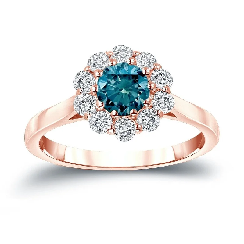 Engagement Rings with Hidden Halo Settings for Extra SparkleAuriya Round Halo Blue Diamond Engagement Ring 1 carat TDW 14K Gold (H-I, I1-I2)