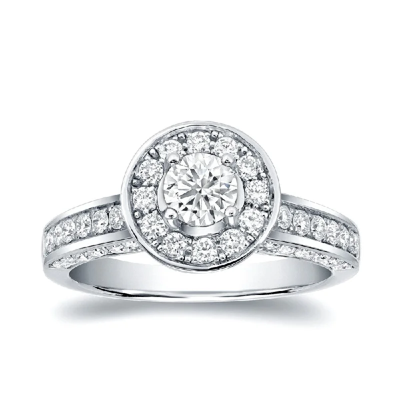 Affordable Engagement Rings with High - Quality Simulated DiamondsAuriya Unique Vintage 1 1/2ct TDW Round Diamond Engagement Ring 14k White Gold