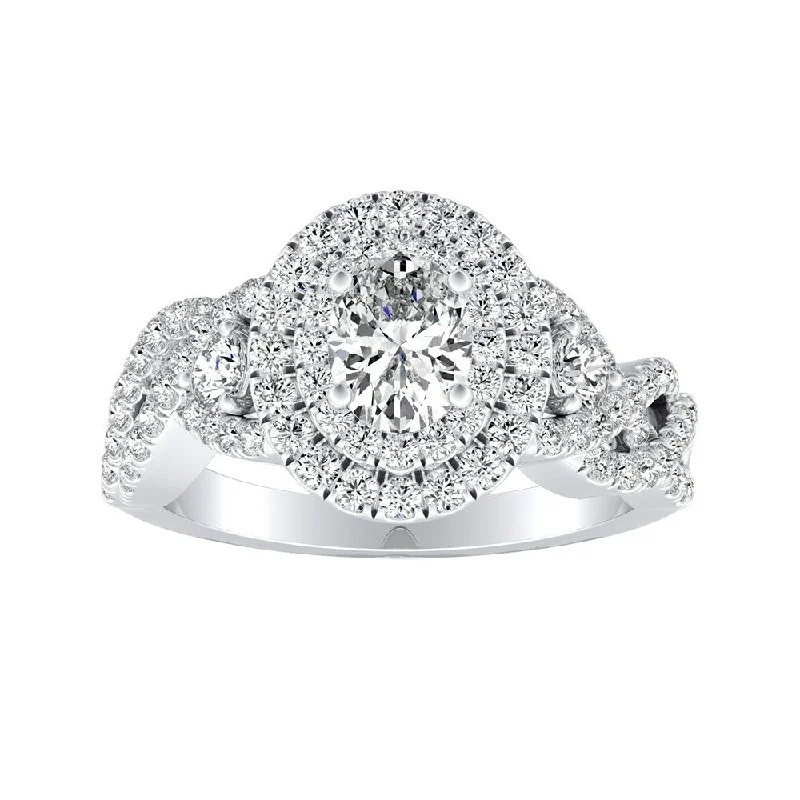 Affordable Engagement Rings with High - Quality Simulated DiamondsBraided Oval-cut 1 5/8ctw Double Halo Diamond Engagement Ring Platinum by Auriya