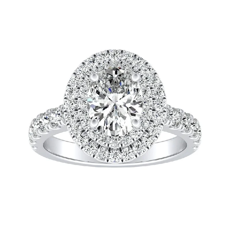 Affordable Engagement Rings with High - Quality Simulated DiamondsClassic Oval Shape 1 1/2ctw Double Halo Diamond Engagement Ring Platinum by Auriya