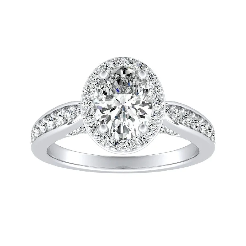 Affordable Engagement Rings with High - Quality Simulated DiamondsModern Oval-cut Halo Diamond Engagement Ring 1 1/4cttw 14k Gold by Auriya