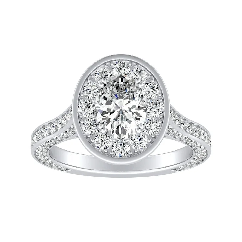 Affordable Engagement Rings with High - Quality Simulated DiamondsOval-cut 2 1/4ctw Halo Diamond Engagement Ring Platinum by Auriya